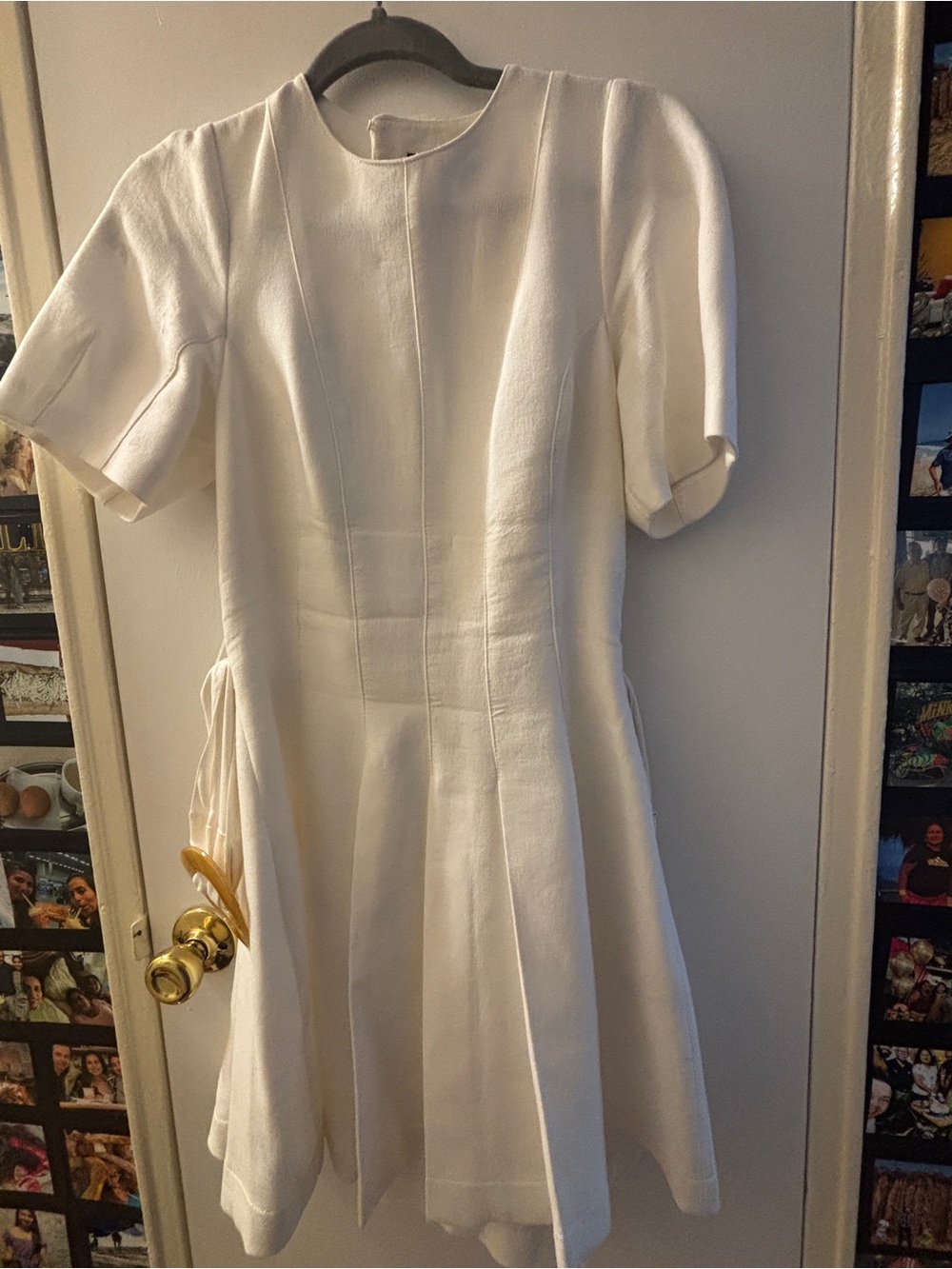 Zara Cream Short-Sleeve A-Line Open Back Dress